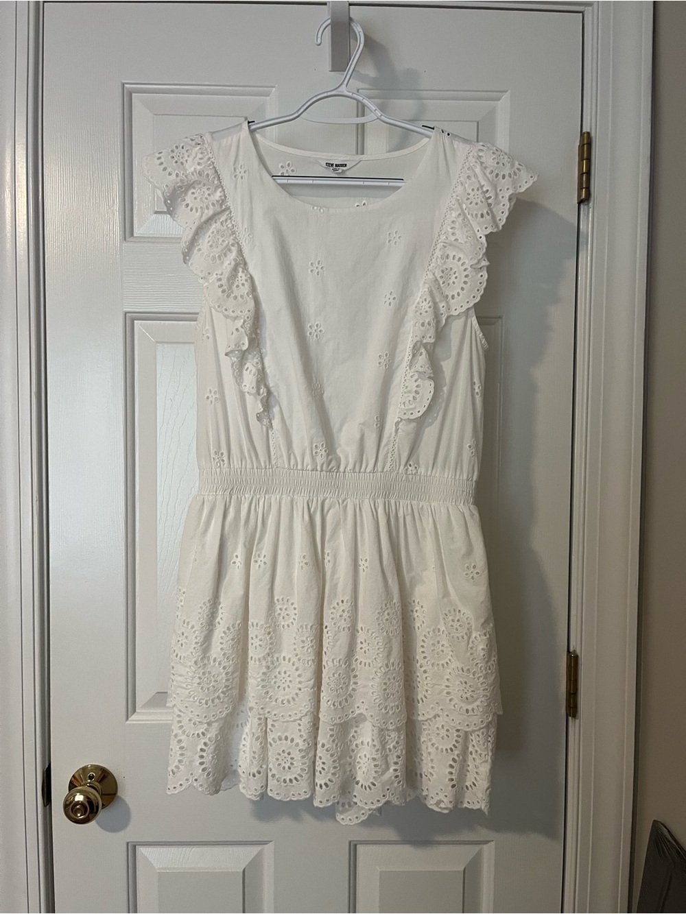 Steve Madden Cotton Eyelet Ruffle Summer Dress - White